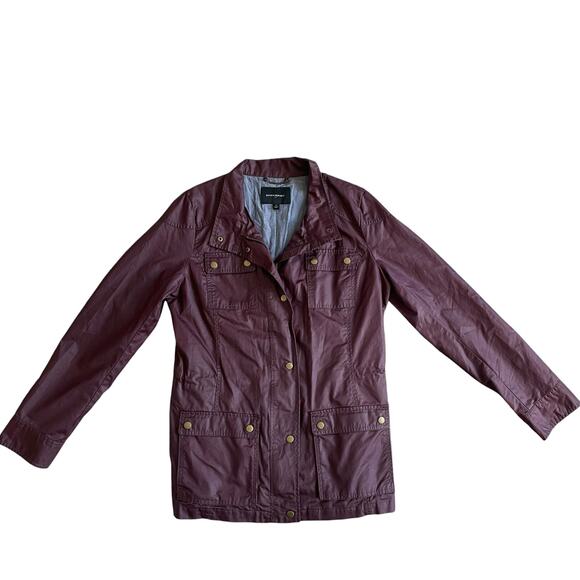 BANANA REPUBLIC Womens Utility Jacket Size M Waxed Coated Canvas Burgundy VTG - Picture 1 of 16